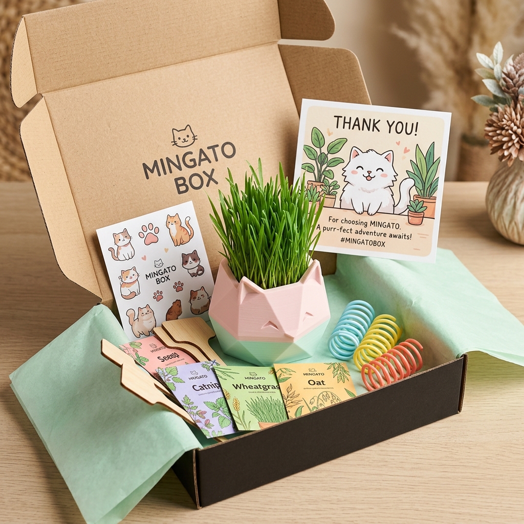 Mingato Box - Caixa Misteriosa Colecionável — Graminha de Gato 100% Hidropônica em Vasinho 3D Mingato