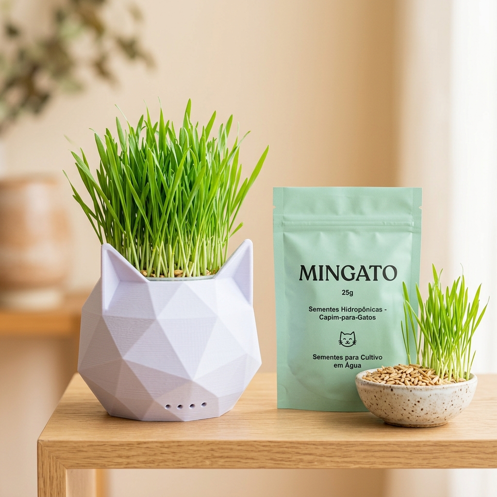 Kit Starter Mingato 3D (100% Hidropônico) — Graminha de Gato 100% Hidropônica em Vasinho 3D Mingato